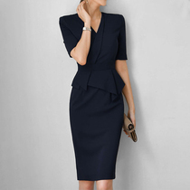 Mapping * Hong Kong light luxury women 2021 summer new vneck short sleeve temperament dress slim Medium-length dress