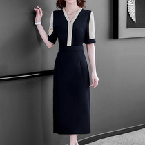 Mapping * Hong Kong light luxury womens 2021 acetate satin silk Mulberry silk black plus size dress summer