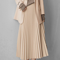 Mapping * Hong Kong light luxury womens new commuter elastic waist light cooked wind rice apricot pleated A-line skirt