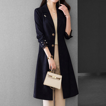 Mapping Hong Kong light luxury high-end suit collar trench coat womens 2022 autumn and winter temperament slim slim coat