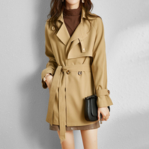 Mapping * Hong Kong light luxury slim slim waist women 2021 autumn double breasted medium long windbreaker coat