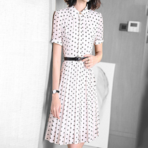 Mapping * Hong Kong light luxury womens retro goddess fan waist slim pleated chiffon Polder shirt dress