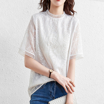 Mapping * Hong Kong womens short sleeve hollow mesh lace top summer base shirt design sense niche chiffon shirt