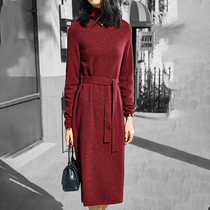 Mapping * Hong Kong light luxury slim slim waist women 2021 Winter long hip lace up dress