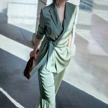 Mapping * Hong Kong light luxury women Summer thin style acetate satin black suit suit set temperament fashion piece set