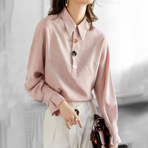 Mapping * Hong Kong light luxury slim slim women loose shirt Joker top Plaid long sleeve shirt autumn