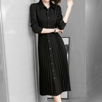 Mapping * Hong Kong light luxury slim slim waist womens 2021 temperament high end shirt long sleeve dress