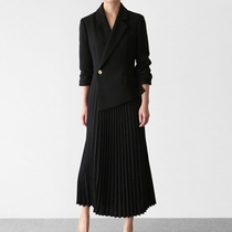 Mapping * Hong Kong light luxury slim waist women 2021 over knee pleated A- line dress suit dress