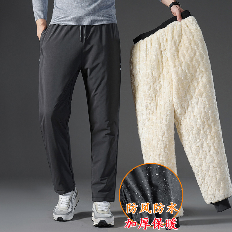 Cotton pants male outside wearing winter gush thickened sports pants windproof and waterproof and cold-proof outdoor riding down warm pants-Taobao