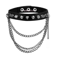 Trendy exaggerated men's necklace, personalized European and American punk collar, genuine leather spiked rock chain chain neck strap, cool female model