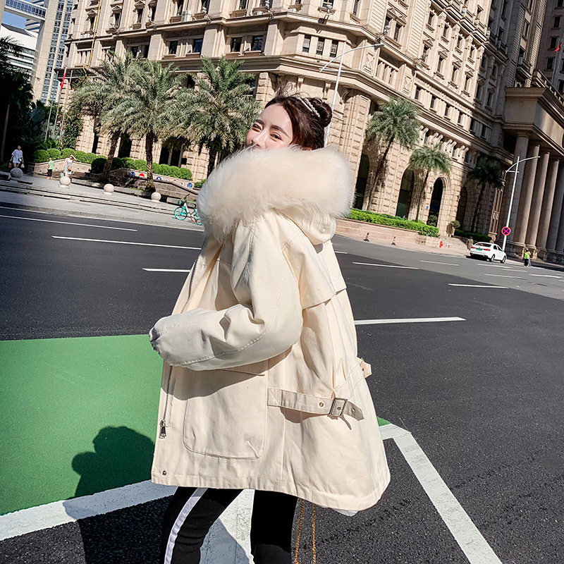 South Korea Dongdaemun 2021 Spring new down clothes women 100 hitch loose little sub big fur collar cotton coat overcoat tide