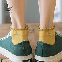 Request Dispensers Short Socks Female Spring Summer Pure Color Day Ensemble Cute Little Fresh Love Embroidered Gold Silver Silk Rookou Boat Socks