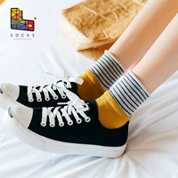 Vớ cotton nữ mùa xuân và mùa thu sọc Nhật Bản giả hai mảnh cotton cá tính Phiên bản Hàn Quốc của vớ lỏng miệng dễ thương - Vớ bông tất trắng