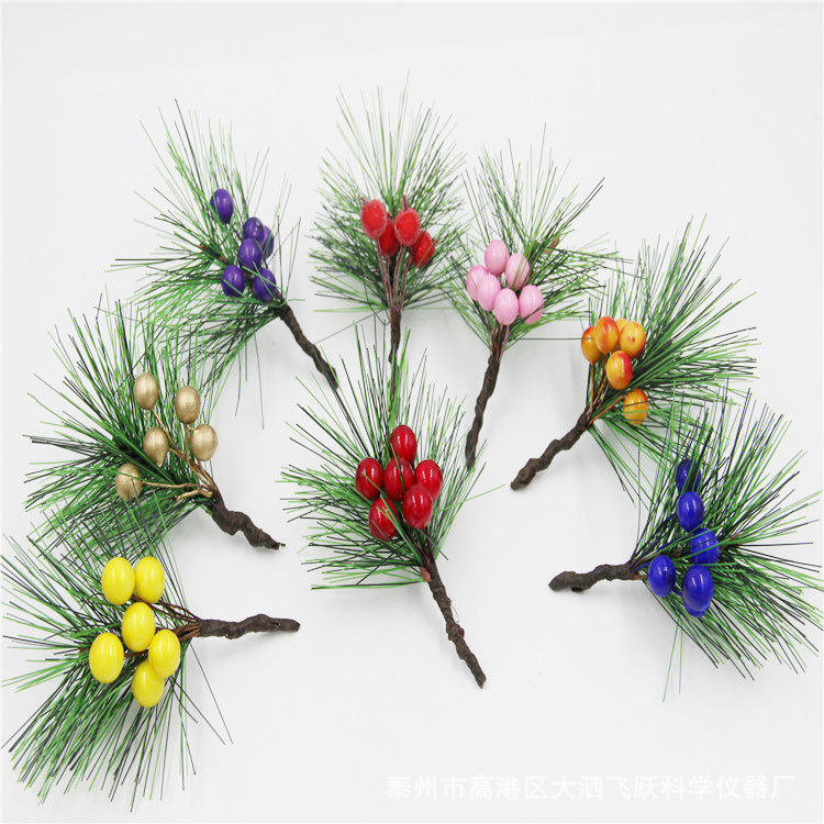 Simulation pvc pine needle diy mini needle pine red berry accessories decorative material Christmas garland decorative material