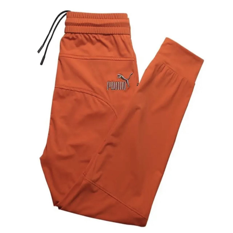 Men's Casual Pants, Sporty Style, Slim Fit, Quick-Dry, Elastic Waist, Orange Long Pants