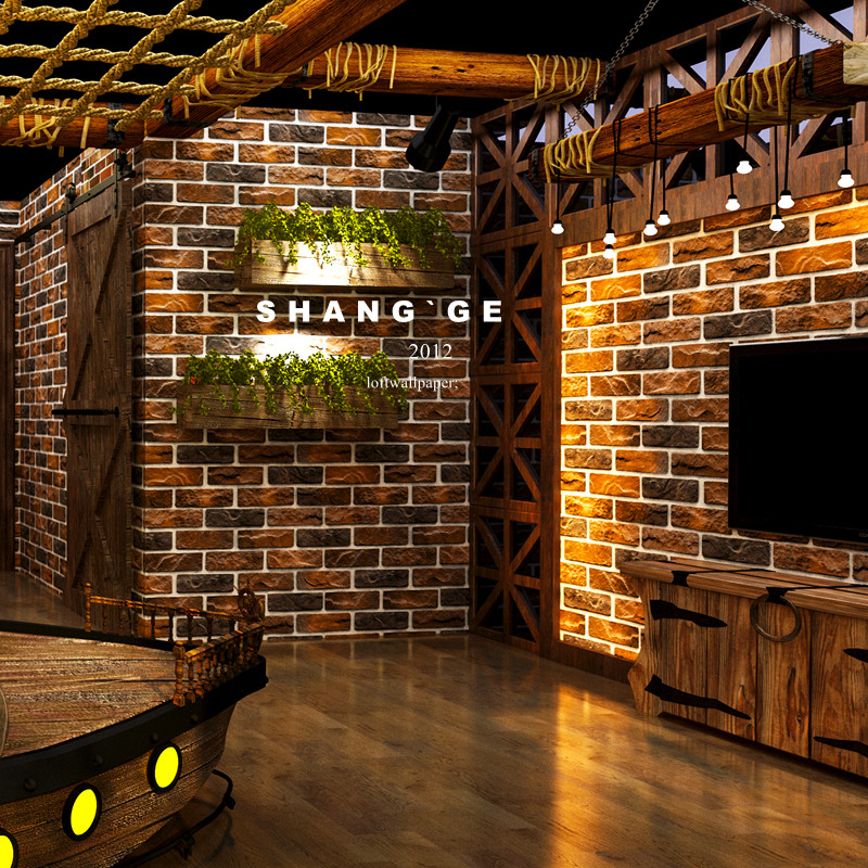 Retro nostalgic 3D brick wallpaper imitation brick brick white brick Internet cafe Restaurant cafe bar red brick wallpaper