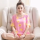 Bộ đồ ngủ mùa hè phụ nữ ngắn tay cotton lụa hai mảnh phù hợp với phim hoạt hình rayon dễ thương cộng với kích thước phục vụ tại nhà cotton lụa đồ ngủ phụ nữ - Bên ngoài ăn mặc