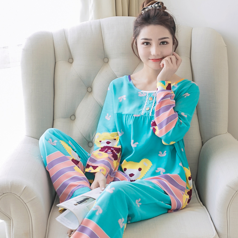 Pajamas women's long-sleeved summer cotton silk suit thin spring and autumn Korean version of leisure pullover large size artificial cotton home clothes