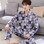 Bộ đồ ngủ mùa đông nam flannel phù hợp với tay dài mùa xuân và mùa thu dày lông cừu san hô ấm để tăng dịch vụ gia đình trung niên