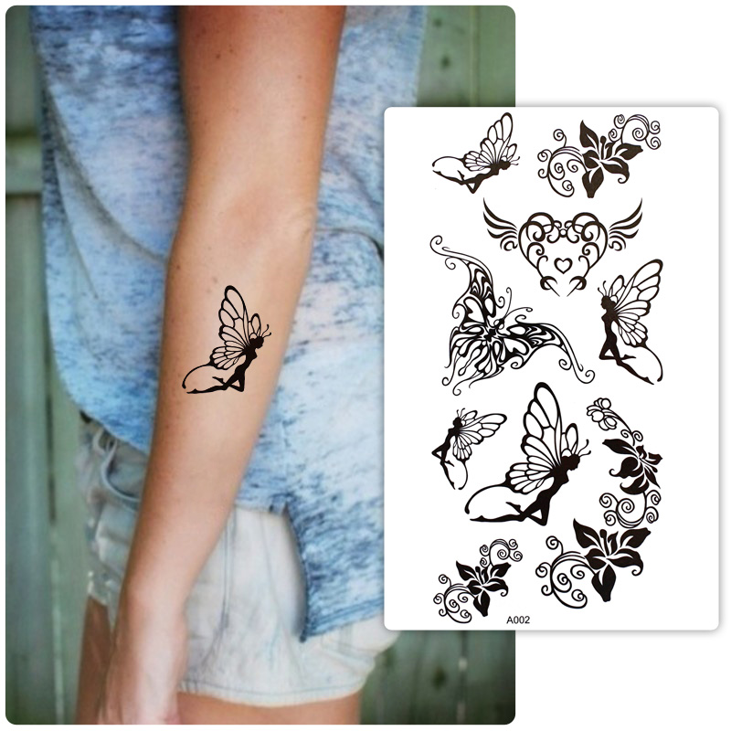 Small fresh tattoo stickers female black wings little angel forest elf Japanese waterproof durable cute girl heart