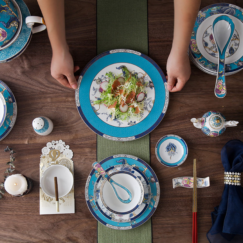 Home Bowl suit Chinese upscale Bone China Cutlery Cutlery Suit Eu Style Bowls Chopsticks Light Lavish Dishes Soup Bowl Spoon