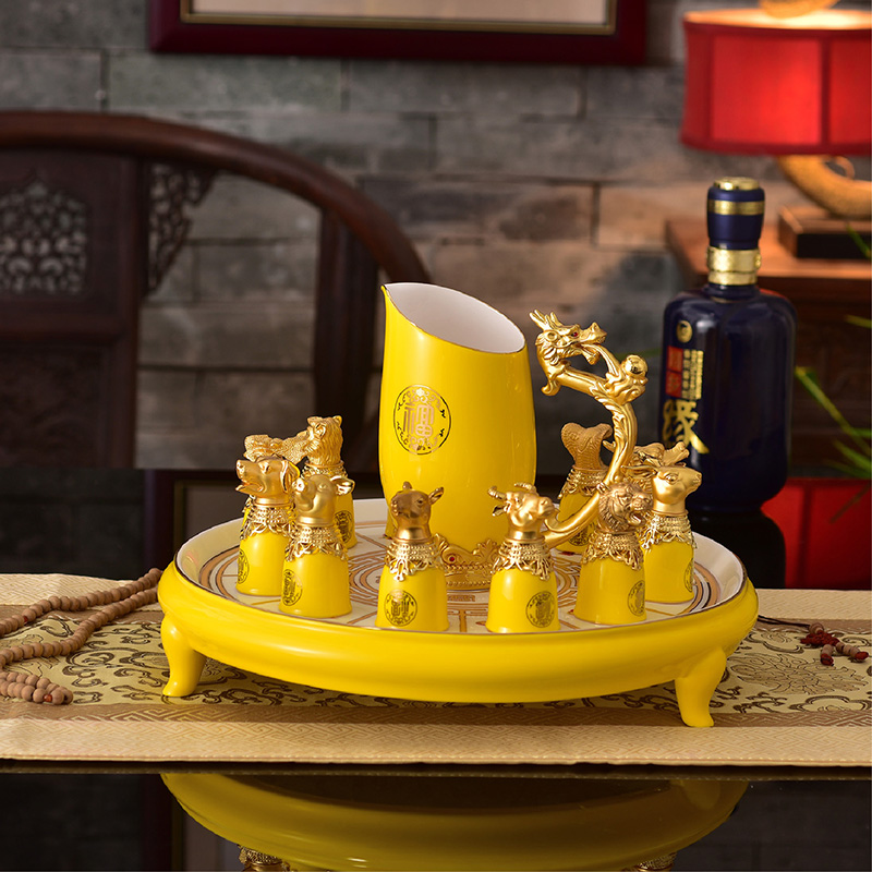 Chinese zodiac wine cup wine glass ceramics suit ipads China liquor cup wine household gifts