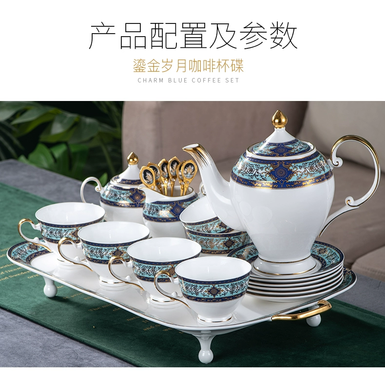 Cà phê Cup Saucer Bone China hộ gia đình hiện đại châu Âu nhỏ trà hoa sang trọng với thìa gốm Bắc Âu ánh sáng sang trọng đỏ tách trà đặt - Cà phê