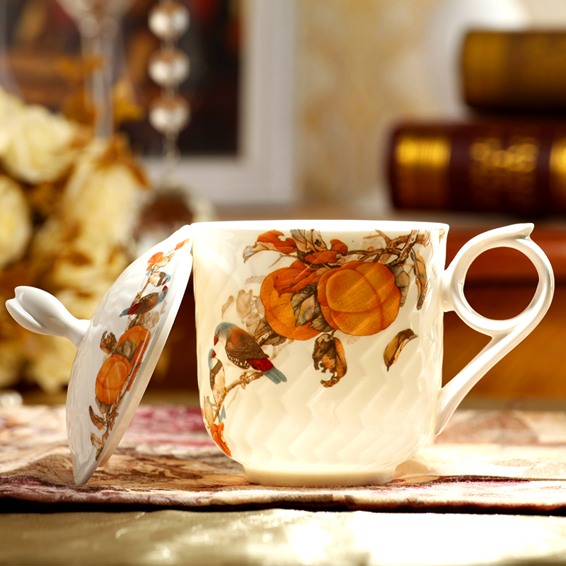 Ceramic water lid creative ipads porcelain cup lid keller Ceramic drinking cup with cover with a spoon