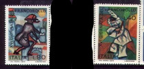 Italian Stamps 1974-students draw fools 2 loose tickets