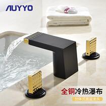German AUYYO black three-piece split waterfall tap full copper embedded thermostatic bath hot and cold tap