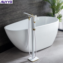 German AUYYO full copper hot and cold white floor bathtub tap cylinder side column type shower shower head new