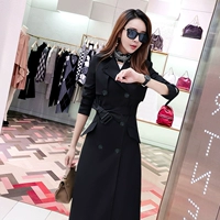 Xuân 2019 mới áo gió Hàn Quốc nữ dài tay áo ngực đôi áo dài eo đen thon gọn - Trench Coat áo dạ nữ đẹp