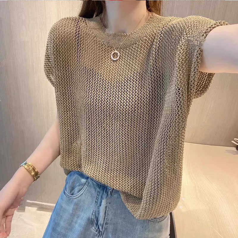 Spyb European Station 2026 Summer New Loose Hollow-Out Knitwear Thin Linen Sun-Protective Half-Sleeve Top for Women