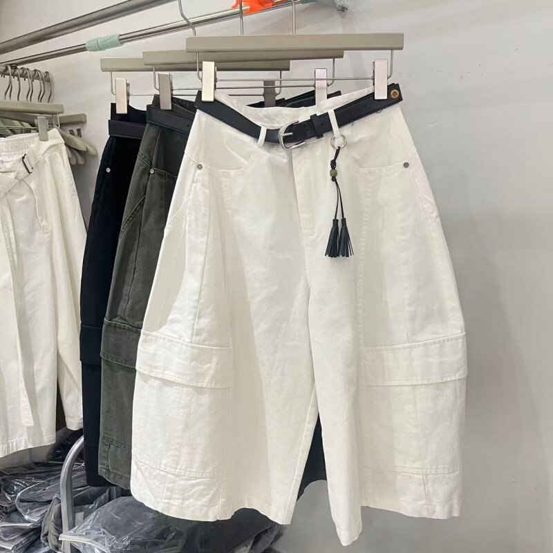 2026 Spring/Summer New Korean Style Loose Slimming Belted Cropped Casual Pants Workwear Style High Waist Wide Leg Pants for Women