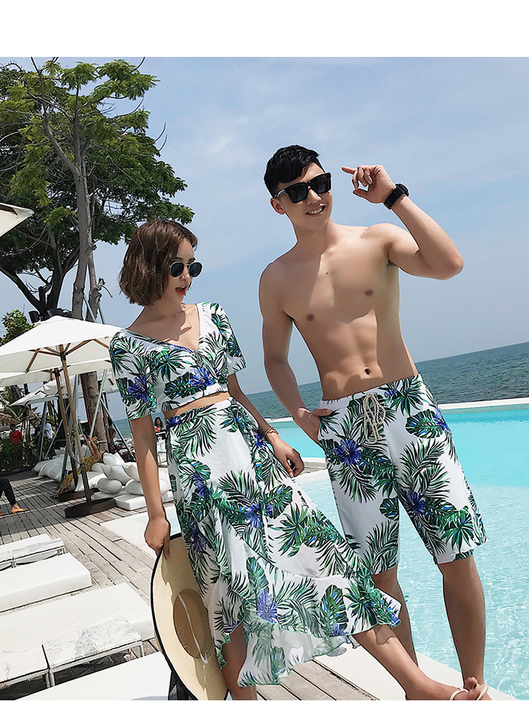 Bộ đồ bơi bikini ba mảnh Bộ đồ đi biển Hàn Quốc đi biển tuần trăng mật áo tắm nam spa đồ bơi đôi - Vài đồ bơi 	đồ đôi đi biển chụp hình cưới	