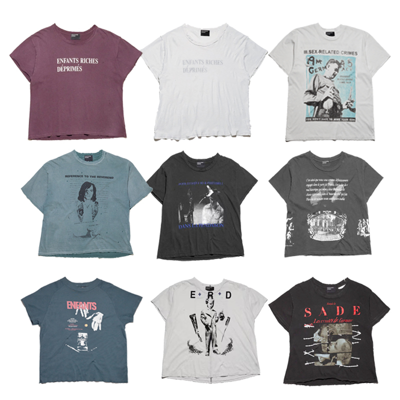 Enfants Riches Deprimes (Rich Children with Depression) Distressed Washed Slogan Short-Sleeve T-Shirt for Men Enfants Riches Deprimes (Rich Children with Depression) Distressed Washed Slogan Short-Sleeve T-Shirt for Men