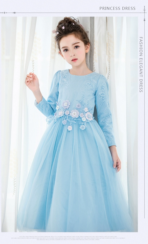 Cô gái cộng với váy nhung dày mùa thu và mùa đông trai lớn tay dài hoa cô gái váy váy công chúa váy sinh nhật trang phục piano váy đi tiệc trẻ em đẹp