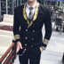 Câu lạc bộ đêm nam ca sĩ sân khấu DJ biểu diễn quần áo nhà tạo mẫu tóc thời trang Slim phiên bản Hàn Quốc của bộ đồ ba mảnh phù hợp với thủy triều áo thun nam Suit phù hợp