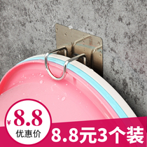 Stainless steel washbasin adhesive hook multifunctional non-hole wall hanging toilet kitchen bathroom household storage shelf