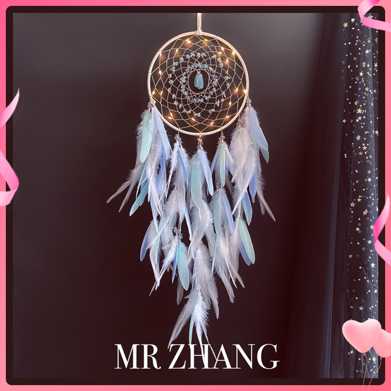 MR ZHANG dream catching net lamp original birthday girl room night light feather hanging ornament literary gift ins wind