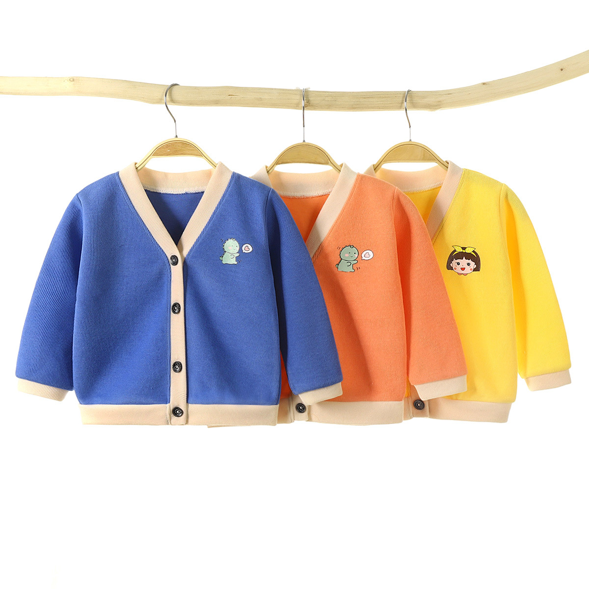 2022 new children's sweater cardigan plus velvet thick autumn and winter girls sweater sweater boy sweater single top