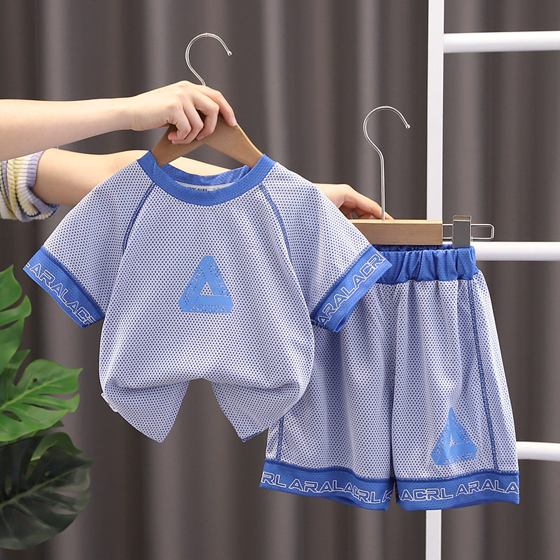 Boys and girls Korean sports suit two-piece set 2022 children's ball suit baby quick-drying clothes short-sleeved Western style suit