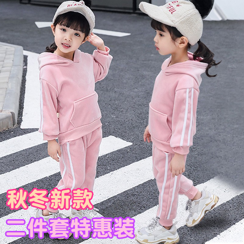 Children's clothing boy plus velvet thick cotton T baby double-sided velvet handsome Korean version of the tide autumn and winter clothing children's double-sided velvet suit