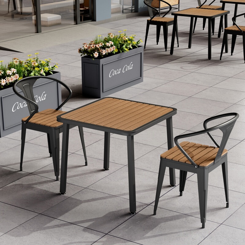Outdoor Plastic Wood Tables and Chairs Courtyard Anticorrosive Wood Outdoor Leisure Dining Table Garden Open-Air Balcony Cafe Table and Chair Combination Outdoor Plastic Wood Tables and Chairs Courtyard Anticorrosive Wood Outdoor Leisure Dining Table Garden Open-Air Balcony Cafe Table and Chair Combination