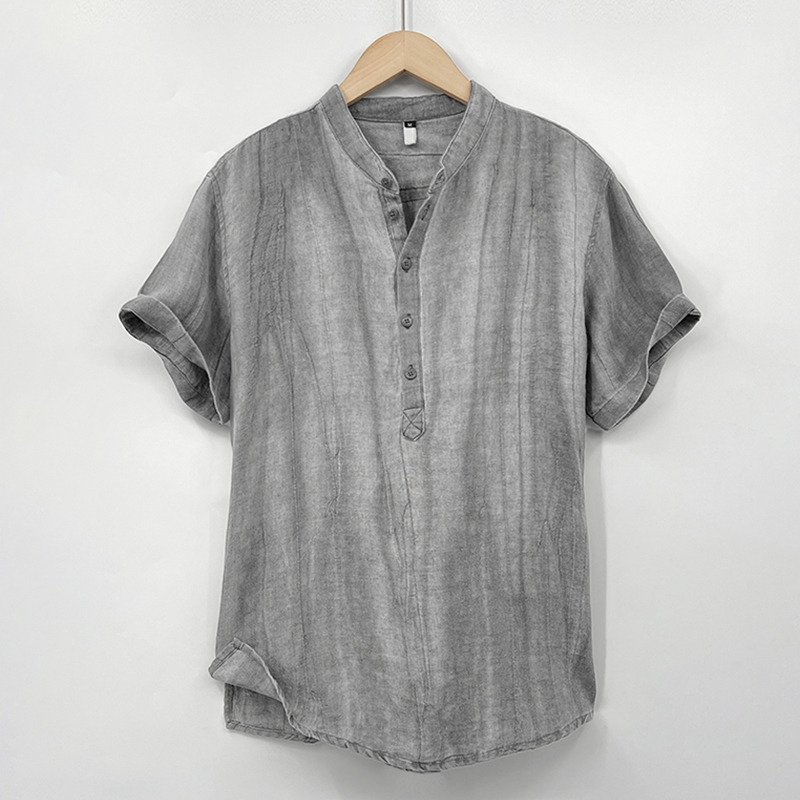 Penguin Dance High-End Pure Linen Men's Short-Sleeved Chinese Style Top Men's T-Shirt Summer Tang Suit Stand-Up Collar Half-Sleeve T-Shirt