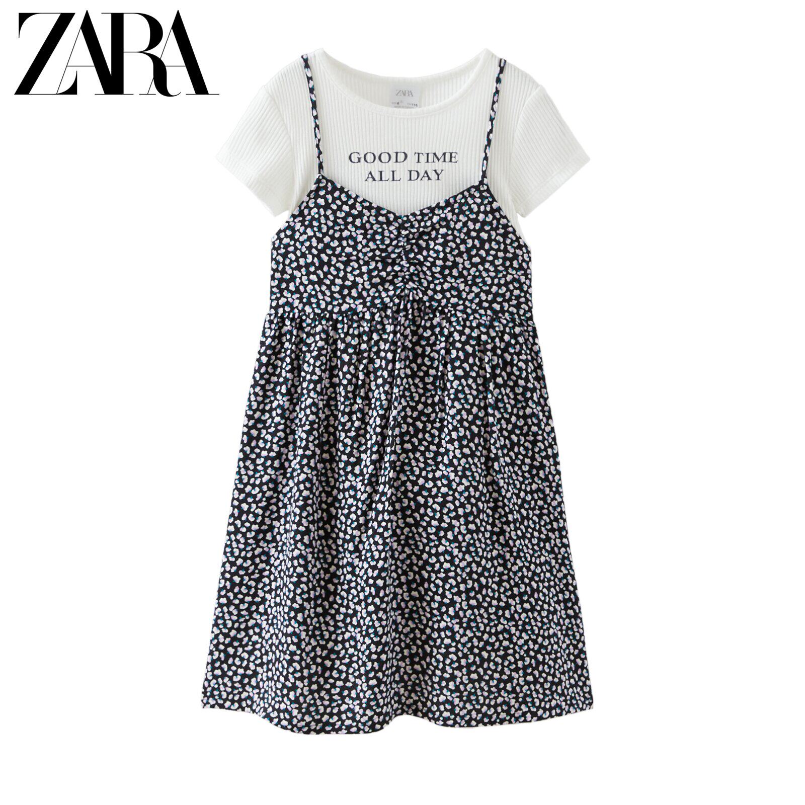 ZARA new childlike girl's flower printed splicing foreign dress 4479615800