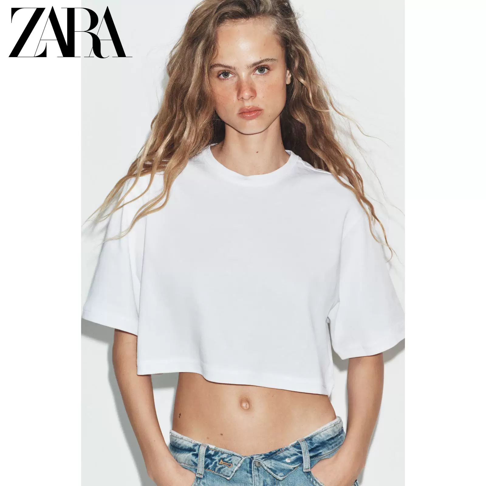 ZARA 2026 год весна-лето: женская футболка с коротким рукавом, круглый вырез, свободный крой, в различных цветах 3253335
