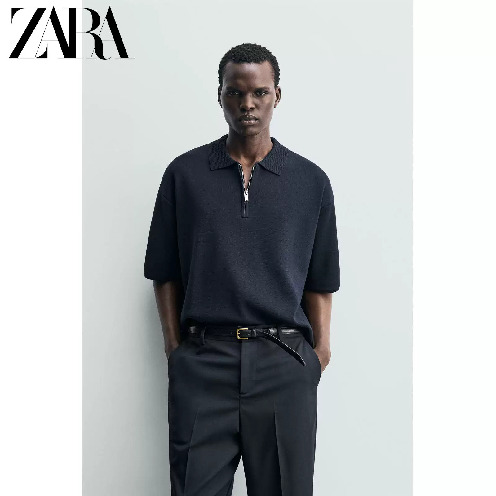 Поло с коротким рукавом и молнией, летнее, короткая связанная ткань от ZARA