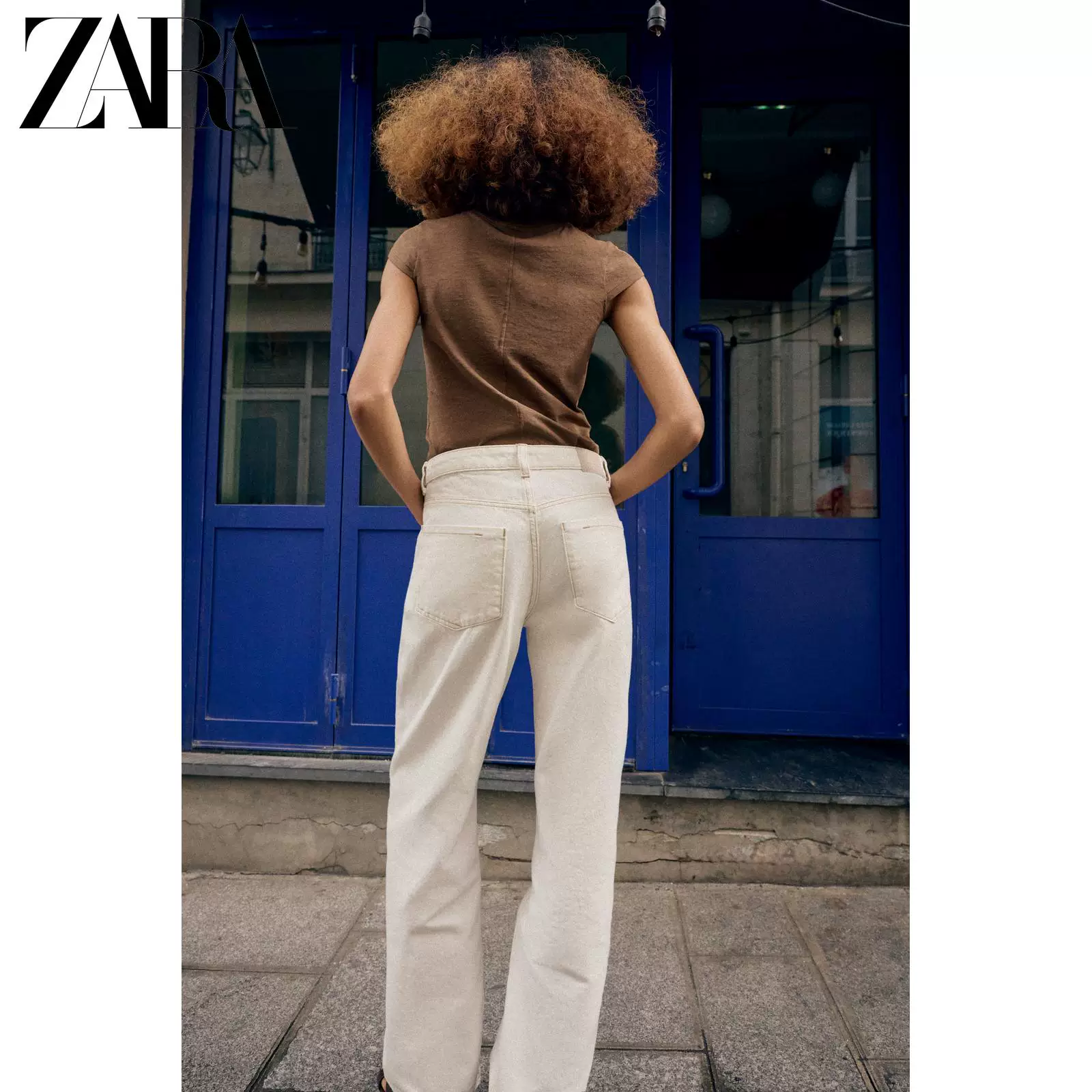 Футболка (ZARA) с круглым вырезом, приталенная, короткий рукав, 100% хлопок, минимализм
