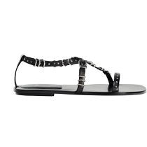 ZARA discount season womens shoes black leather studded flat casual fashion sandals 1649310 800